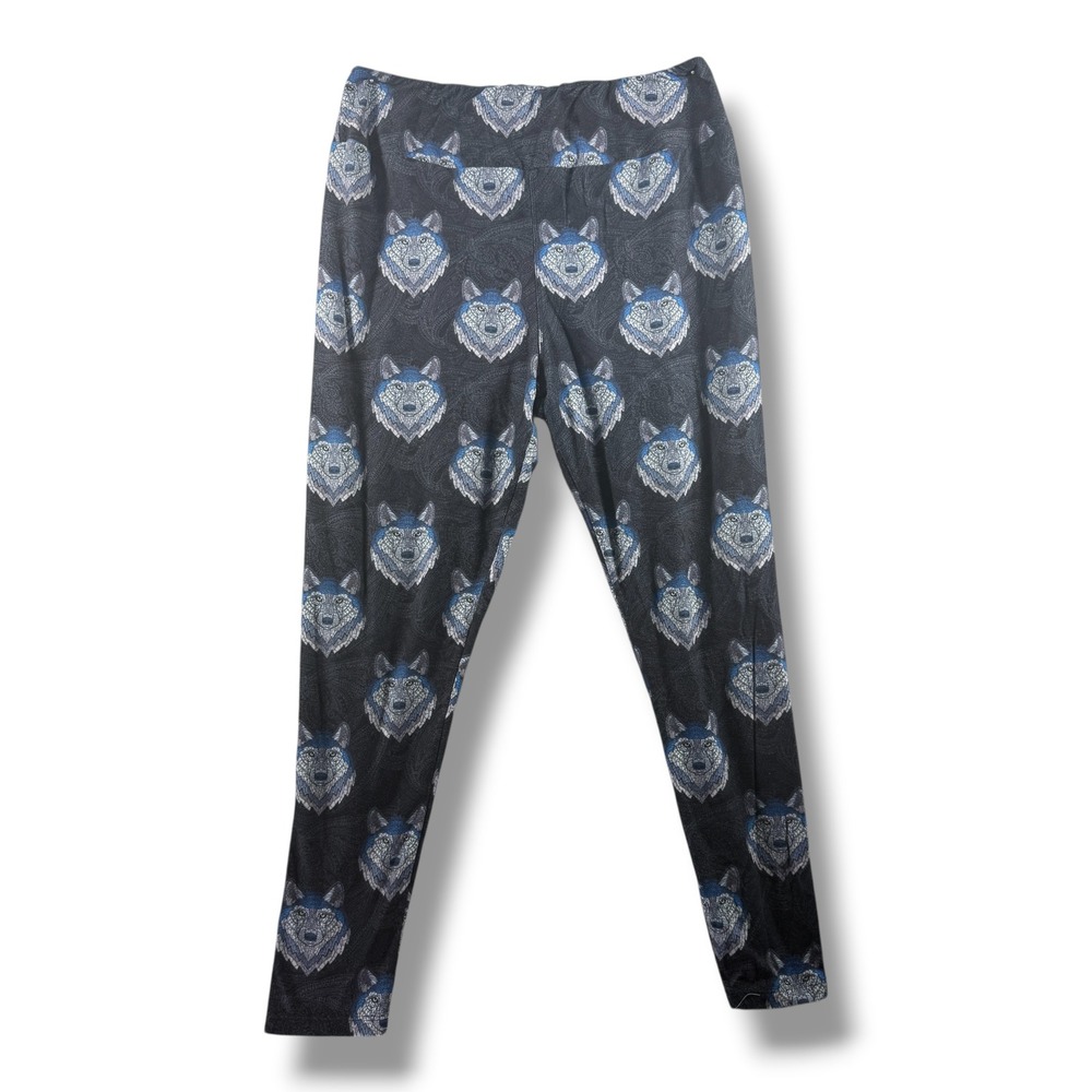 Charlies Project Wolf Print Leggings Tall & Curvy Black Blue Animal Pattern